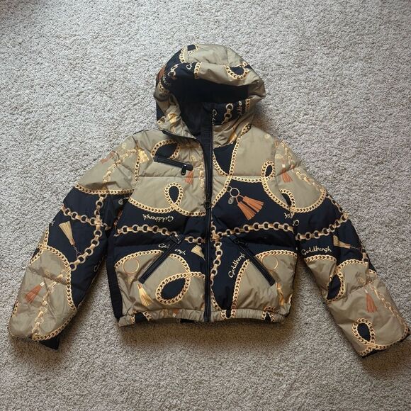 Goldbergh Precious Print Down Ski Jacket Gold Chain Design US 8 - Picture 5 of 12